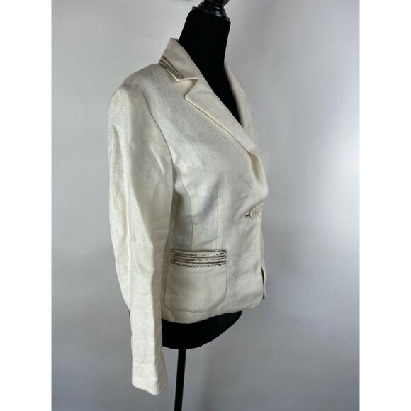 ETRO MILANO Cream Ivory Linen Silk Womens Tuxedo Blazer Jacket Sequins  Sz XS - Picture 7 of 12